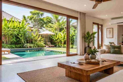 Modern Bali villa with enclosed living room and private pool